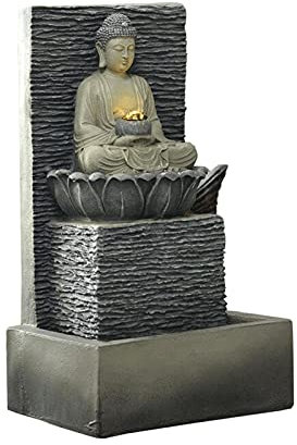Fuente de Mesa Fuente de Agua de Mesa, Fuente de Agua de Mesa de Buda Sentado, Fuente Zen con luz LED, for Patio, jardín, Patio, relajación en el hogar Fuente de Interior