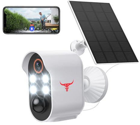 Lunelyx 1080P Security Camera, AI Human Detection, Live View, Night Vision, 2-Way Audio, IP65 Waterproof, Cloud Storage, Wireless Indoor/Outdoor Surveillance Bullet Cam (Solar Panels included)