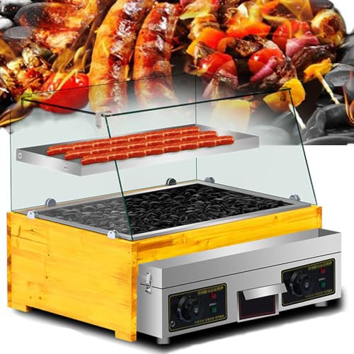 Macchina per salsicce con pietra lavica, macchina per hot dog elettrica con protezione in vetro tropicale, macchina per barbecue per hot dog multifunzione in acciaio inossidabile commerciale, per fest