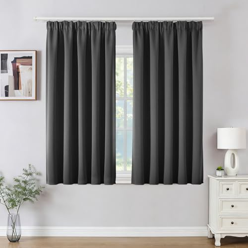 Joydeco Cortinas Opaca Termicas Aislantes Frio y Calor An 117 x Al 137 Gris Oscuro 2 Piezas Cinta Fruncidora Riel para Salon Dormitorio