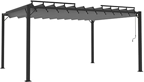 TJROO Gazebo da Giardino Pergolato a Lamelle in Tessuto e Alluminio 3x4x2,25 m Antracite Tenda da Giardino Zona Piscina Pergole Per Cortile Idrorepellente Gazebo da Terrazzo