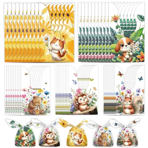 SGERUFZ 50 Süssigkeiten Beutel Geschenktüten Set, Süße Partytüte, Candy Bag, Tierohr Tüten, Süßigkeiten Kekse und Geschenke Tüten, Hasen Biscuit Tüte für Geburtstagsfeier und Mitgebsel