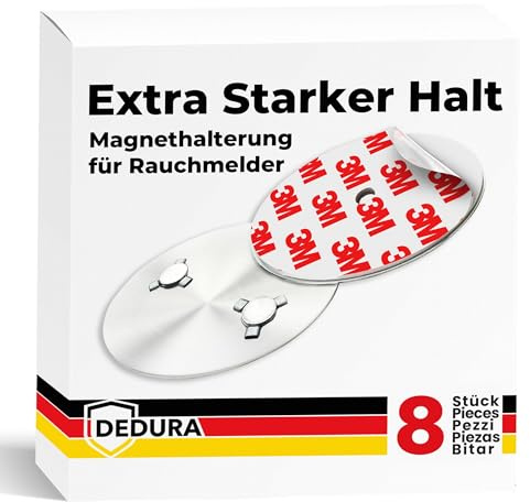Rauchmelder Magnethalter 8er Set mit extra starken Klebepads - ohne Bohren und Schrauben - Magnethalterung geeignet für alle gängigen Rauchmelder und Feuermelder - Selbstklebende Befestigung