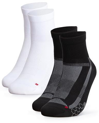 Occulto Herren & Damen kurze Rennradsocken 2er Pack (Modell: Thomas), Quarter Fahrradsocken Schwarz Weiß 39-42