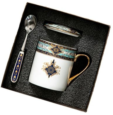 Tazza personalizzata in porcellana ossea, tazza di latte caffè coppia casa - scatola tazza (con cucchiaio coperchio)