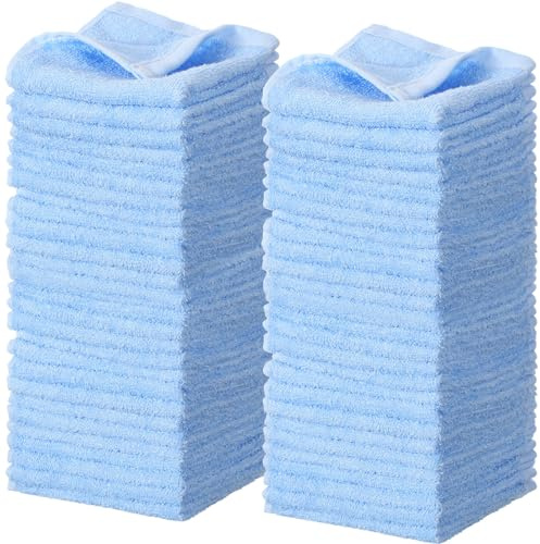 Newwiee 40 Count Wash Cloth Bulk Cotton Bath Hand Face Washcloths Soft Quick Drying Towel for Women Bathroom Washing Body Viscose Fiber Multipurpose Fingertip Rags(10 x 10 Inch,Blue)