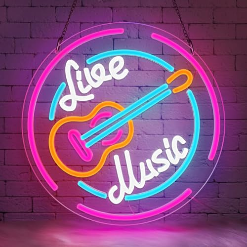 Lxmoneon Live Music Neon Sign Guitar Neon Sign Colorful Music Led Signs USB Light Up Letters Sign Dimmable Neon Wall Light for Bedroom Music Studio Live Broadcast Room Bar Club Party Gift