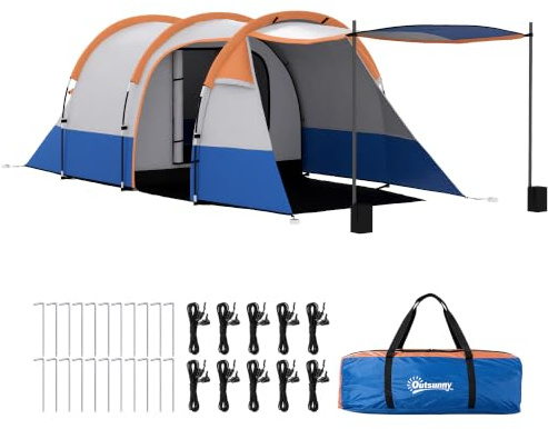 Outsunny Tienda de Campaña Familiar para 3 Personas Tienda de Camping Plegable con 2 Habitaciones y Bolsa de Transporte Impermeable para Senderismo 420x200x150 cm Multicolor