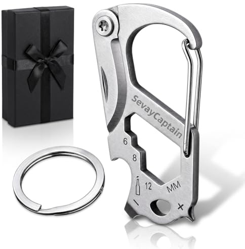 Sevay Captain Multifunktionale,Klappmesser mit Karabiner,Schlüsselanhänger Multitool,Leicht und kompakt, 7-in-1: Schraubenschlüssel, Karabiner, Messer, Flaschenöffner, Schlitz,Kreuzschrauber