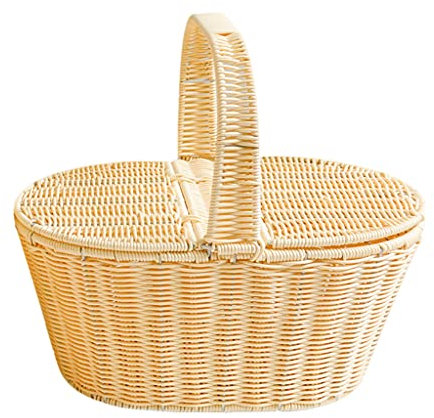 Korb aus gewebtem Rattan, mit Deckel, Camping, Aufbewahrung, Brot, Obst, Lebensmittel, Frühstück, Blume, Präsentationsbox, Küche, Orginazer, Heimdekoration