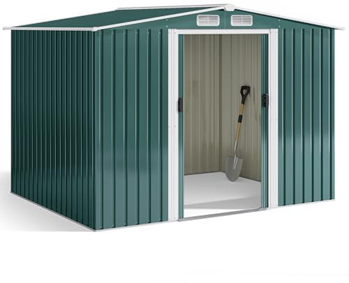 Xbro Capanno per Attrezzi in Metallo 5㎡, Casetta da Giardino da Esterno con Tetto Spiovente e Porta Scorrevole, Casetta per Attrezzi con Serratura e Guanti, 247x193x179 cm