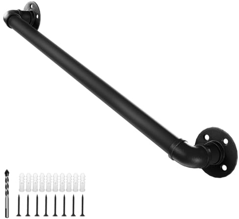 3.3FT Wall Pipe Stair Handrail - Black Galvanized Industrial Metal Staircase Handrail for Indoor & Outdoor Wall Mount Support, Perfect Wall Hand Railing