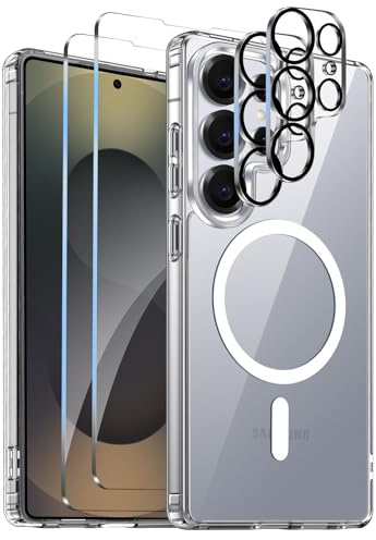 COPIKE Funda Magnética para Samsung Galaxy S25 Ultra con 2 Cristal Templado y 2 Protector de Lente Cámara, Carcasa MagSafe Antigolpes Anti-Amarillo Tapa Trasera Resistente Arañazos, Transparent