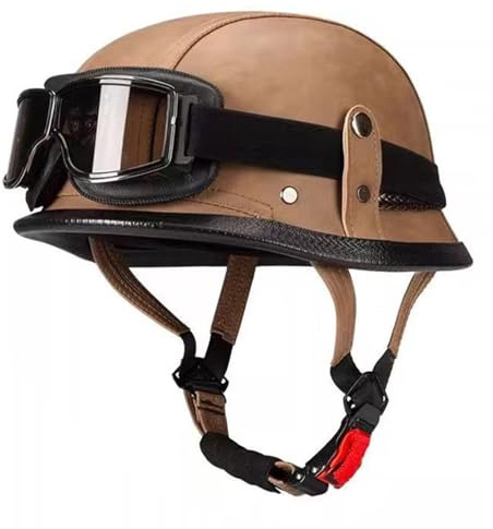 Retro Moto Caschi Mezzo Pelle Casco Moto Vintage Aperto In ABS Certificazione ECEDOT Casco Jet Vintage Con Gli Occhiali Fodera In Traspirante Casco Chopper Scodella 5,M:57-58CM