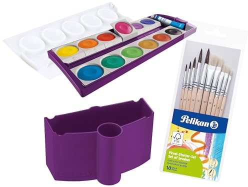 Pelikan Wasserbox 808246 für Deckfarbkasten Schul-Standard blau (Violett - Komplett-Set)