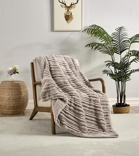 Miracle Home. Coperta in pile reversibile in microfibra zircone flanella vellutata e Sherpa 280GSM-180GSM, morbida, calda e leggera, lavabile in lavatrice, 130 x 160. Beige