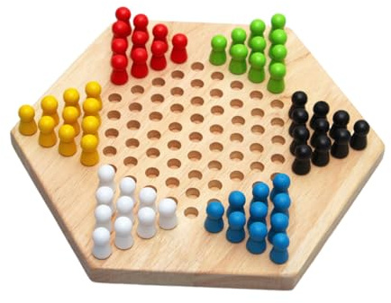 Hohopeti Wooden Hexagon Checkers Game Educational for Adults Chinese Checkers Board for Family Fun and Logical Thinking Development Natural Log Color