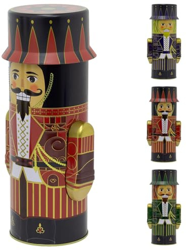 Carousel Home Christmas Nutcracker Cookie & Biscuit Tin | Fun 3D Nutcracker Soldier Storage Box | Festive Airtight Gift Tin - Colour Varies
