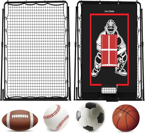 Baseball Rebounder Netz, 155 x 111 cm, Mit 9-Loch-Ziel, Verstellbarer Bounce-Back-Trainer, Strike-Zone-Übungsnetz Für Softball Und Baseball, Trainingsgerät Für Den Garten