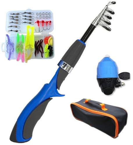Canne à pêche pour Enfants, équipement de pêche télescopique Portable pour Enfants Comprenant Une Roue, Un étui et Un Sac pour débutants, Jeunes, bâtons pour pour garçons âgés de 5 à 10 Ans