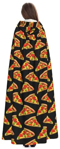 Longzehao Adult tasty pizza Print Hooded Robe Cloak Carnival Cosplay Halloween Christmas Tunic Cape Costume