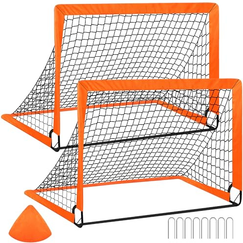 CATCHLUCK Fussballtore für Kinder Garten Fußballtor Tore Fußball Kinder Pop Up 2er Set Outdoor Fussballtor mit Tragetasche (Orange-120x90x90)