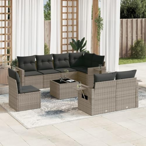 Owoxanthellate Set di 9 divani da giardino in rattan sintetico, con ripiani pieghevoli, 77 kg, 62 x 62 x 69 cm, divano angolare modulare, resistente alle intemperie, per terrazze, balconi e cortili
