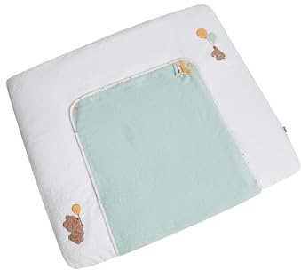 Sterntaler Wickelauflagenbezug Bär Bo, Wickelauflage, saugfähige Baumwolle, abtrennbares wasserundurchlässiges Frottee, süße Stickereien, auch als Wickelunterlage für unterwegs, 80×90×0,5 cm, mintgrün