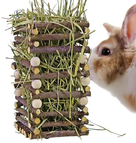 Heuraufe – Witziger Holz-Futterbehälter 7,6 x 17,8 cm | Futterspender & Kaninchenkäfig-Zubehör – Für Hamster, Chinchilla, Maus, Kaninchen, Indoor, Outdoor Gehege, Käfigspielzeug, Beschäftigung