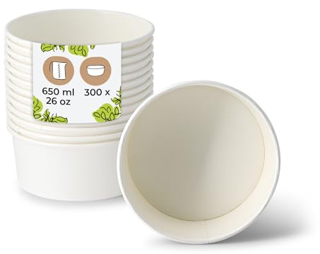 BIOZOYG ciotole per insalata in cartone 300 pezzi 650 ml bianco - biodegradabili con rivestimento in PLA - contenitore take-away per insalate, bowl e piatti caldi - sostenibili, resistenti ai grassi