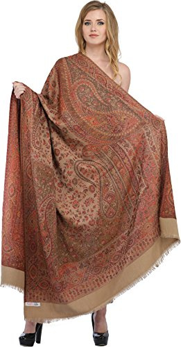 Exotic India Chal Jamawar reversible con cachemira tejida, lana, Marrón topo claro, Talla única