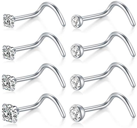 Crdifu 8 st rostfritt stål 18 g nässkruv knoppring piercing silver med 1,5/2/2,5/3 mm topp kroppssmycken, Rostfritt stål, stål