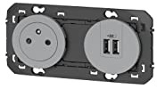 Legrand 600442 Prise de courant 2P+T Surface + chargeur 2 USB Type-A dooxie 3A précâblés finition alu