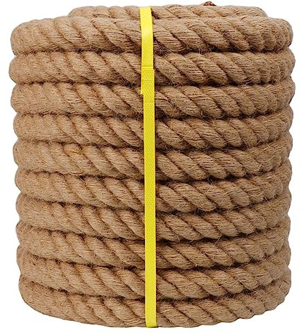 Twisted Manila Jute Rope (1 Inch x 100 Feet) Natural Thick Hemp Rope for Crafts, Nautical, Railings, Hammock, Decorating