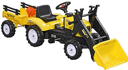 HOMCOM Trettraktor mit Anhänger Verstellbarer Schaufel Lader Traktor Tretfahrzeug für Kinder ab 3 Jahren Gelb