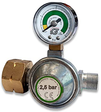 Gasdruckregler 2,5 bar mit Manometer und Gas-Füllstandsanzeige - Propangas Druckminderer für Abflammgerät, Dachbrenner, Heißluftgebläse | 3-33 kg Flaschen | 3/8 Schlauch-Anschluss