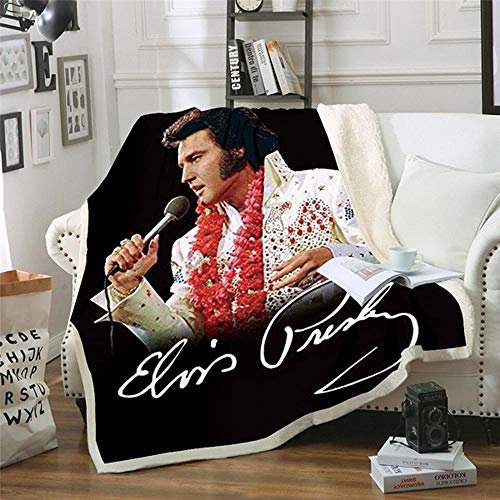 WXhGY Sherpa Flanell Decke Schwarz 130 x 150 cm Der Elvis, Hochwertige Wohndecken,Doppelseitige extra Dicke Warm Super Flausch Fleecedecke als Sofadecke und Haustier Decke,Verbessert den Schlaf