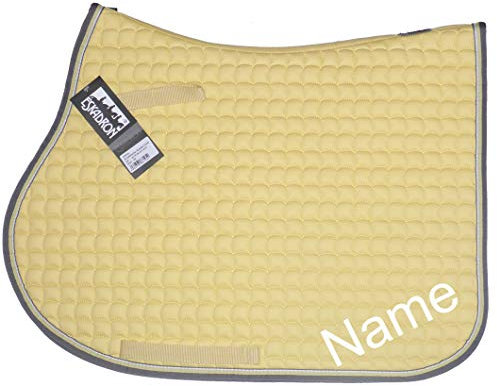 Eskadron Banana Cotton Vielseitigkeit-Schabracke mit individuellem Namen Bestickt, Schriftart:Comic, Garnfarbe Maderia:pink 1815