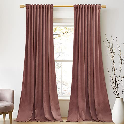StangH Mauve Velvet Curtains 96 inches Long - Wild Rose Pink Room Darkening Bedroom Curtains for Nursery Kids, Elegant Thermal Insulated Drapes for Sliding Door Office, W52 x L96, 2 Panels