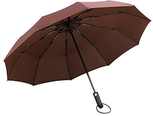 XuanMax Winddicht Geschäft Taschenschirm Auf-Zu-Automatik 10 Rippen Sturmfest Regenschirm Kompakt Robust Klappschirm Taschenregenschirm Tragbar Reise Schirm für Damen Herren Erwachsene Kinder - Braun