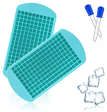 2 piezas Cubitera de Silicona Molde de Hielo Fácil de Desmoldar Whisky Ice Cubitera Mini Cubitera con 2 Piezas de Goteadores de Silicona Azul Oscuro para Bebidas Congeladas, Cócteles y Zumos