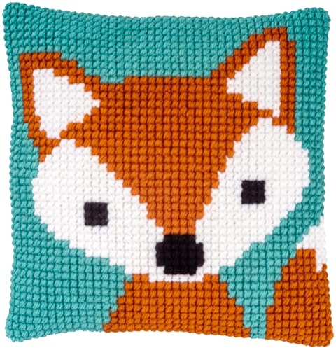 Vervaco Kreuzstich Stickpackungen Kissen Stickerei Set Anfänger Vorgedruckt Fuchs DIY Set Kreativ Set Für Erwachsene Dekoratives Kissen ca. 25 x 25 cm Bastelset Handwerker Haus Dekoration