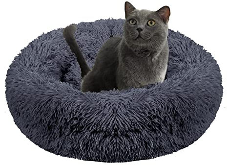 LYNAX Hundebett Rund Hundekissen Plüsch Donut katzenbettfür Katzen Und Kleine Mittelgroße Hunde Waschbar Haustierbett Dunkelgrau (40x40cm, Dunkelgrau)