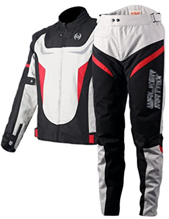 YiLianDa Motorradkombi 2-teiliges Set Mit Protektoren Herren Motorradhose & Motorradjake Wasserdicht Reflektierend Wärme Textil Motorradbekleidung Cross Moto Schutz Jacke und Hose (Rot, L)