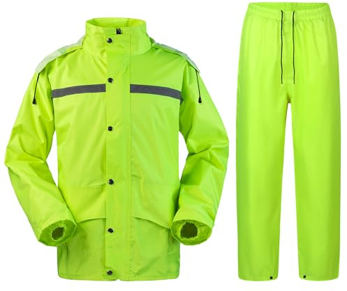 Oralidera Trajes Impermeables Hombre y Mujeres Chaqueta con Capucha y Pantalones 2 Piezas Traje de lluvia para Hombres Reflectantes Chubasquero Moto Hombre Completo
