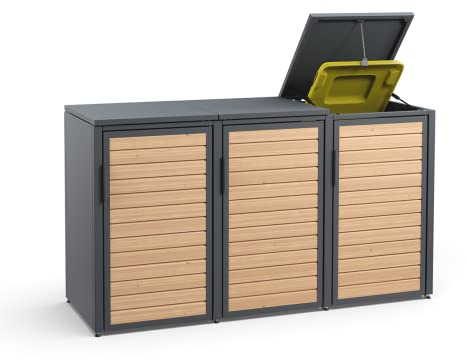 MEISTERBOX Forst - 3er Mülltonnenbox - Mülltonnenverkleidung mit Klappdach - Mülleimerunterstand 120L - Holzelemente