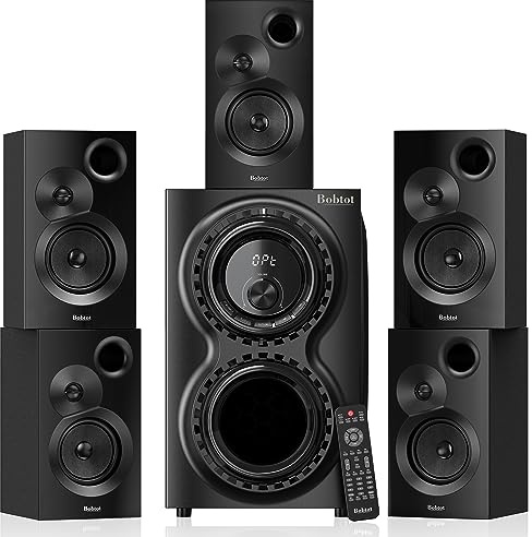 Bobtot Surround Sound Systems 1400 Watts Peak Power Home Theater Speakers - 12 Subwoofer Strong Bass 5.1 Wired Loud Stereo Audio System with ARC Optical Bluetooth Input for TV