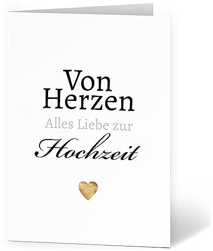 XXL Glückwunschkarte (A4) | zur Hochzeit | mit Umschlag | Gold Look Herz | edle und hochwertige Klappkarte | Große Design Karte zum Verschenken | Maxi Karte Überformat
