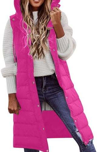 Chanpning Steppweste Damen mit Kapuze Lang Plus Size Long-Steppweste Lange Schlanke Weste Jacke Bequem Täglich Steppweste Dünner Und Leichter Daunenmantel Winddichte Fleece Damenweste Baumwolle Weste
