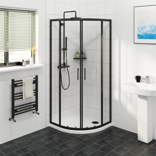 NRG 700 x 700mm Matte Black Framed Quadrant Shower Enclosure Sliding Door 6mm Easy Clean Glass